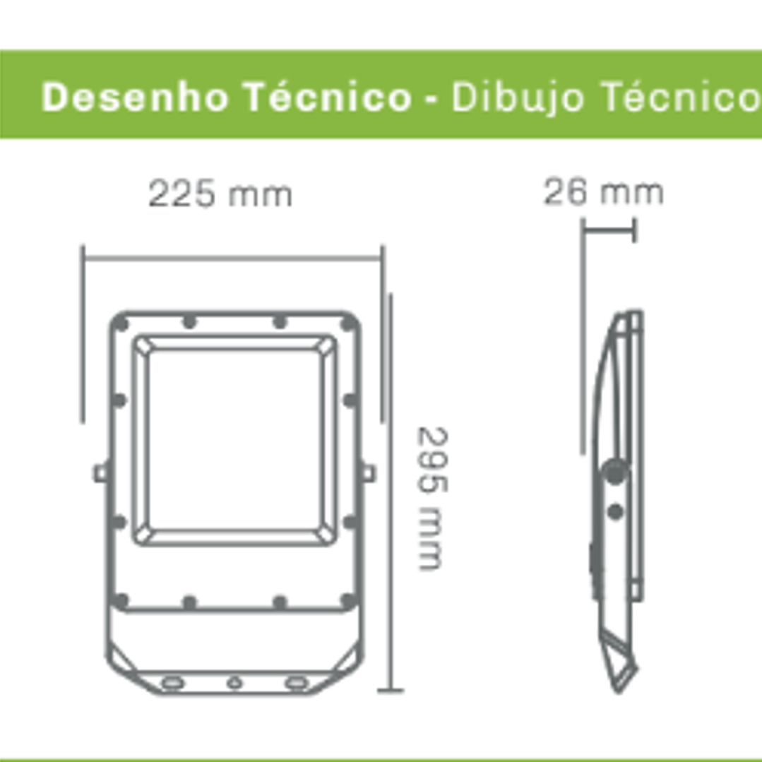 Projetor LED Slim Cinza IP65 3CCT 10000Lm 100W 90º Maxled 3