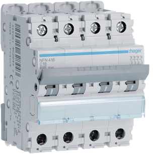 Disjuntor 4 Pólos 16A Curva C 6/10kA 4 Módulos Hager