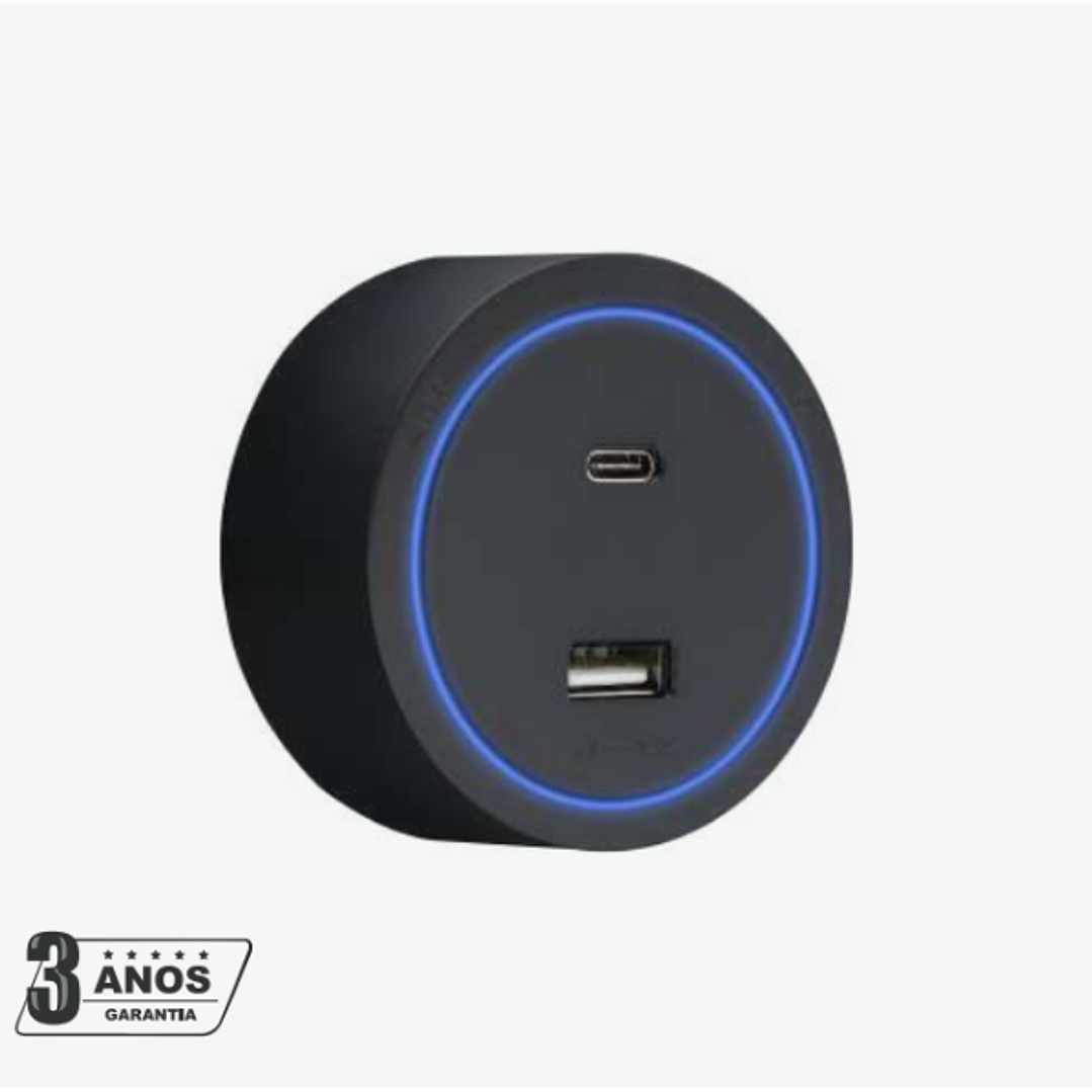 Tomada Magnética USB A+C com LED Preto - R-Electric 1