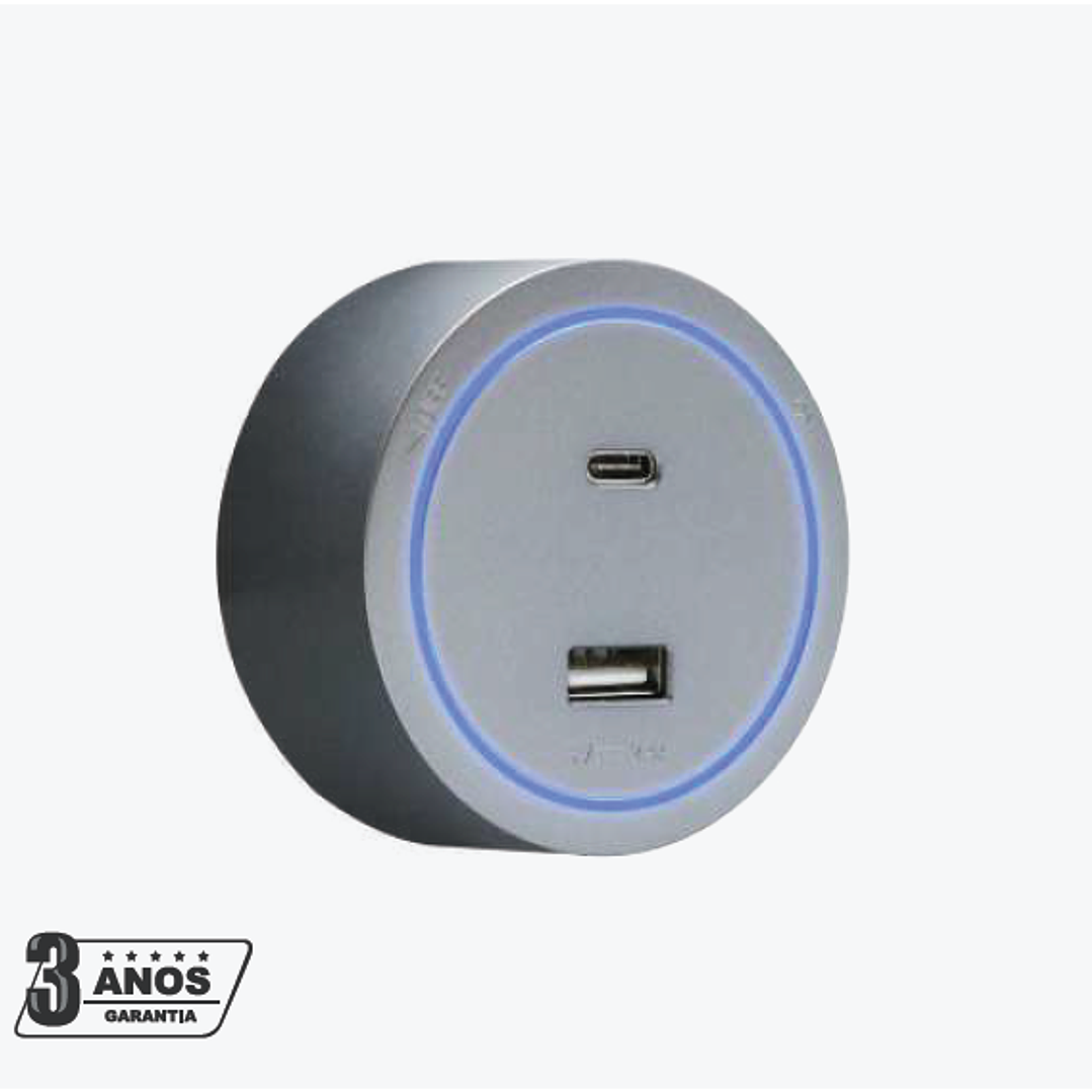 Tomada Magnética USB A+C com LED Cinza - R-Electric 1