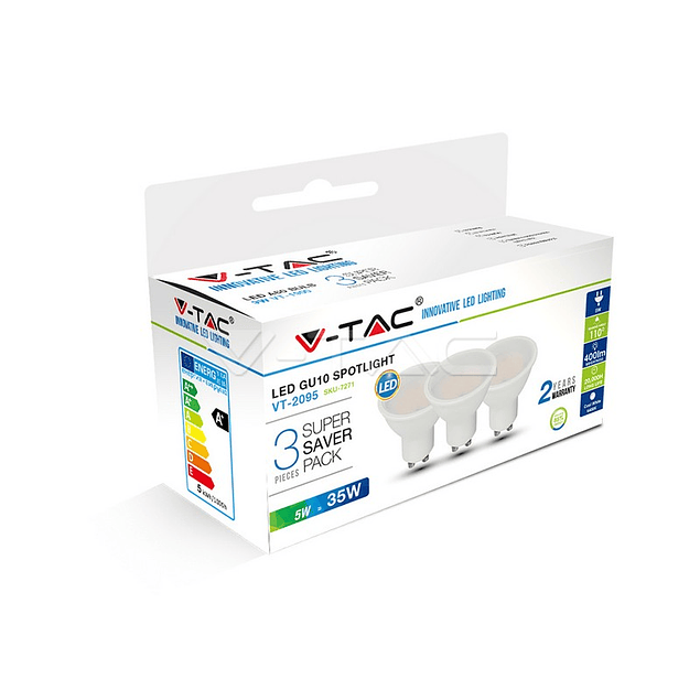 PACK (3UN.) LÂMPADA LED GU10 5w»35W 110º LUZ NATURAL 400Lm WIDE