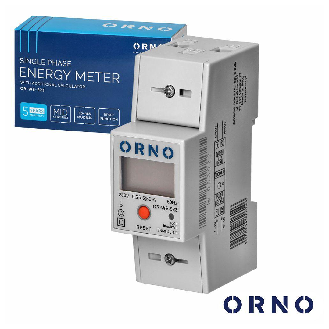 Contador de Energia Monofásico 230V/80A 2 Módulos Din ORNO 1