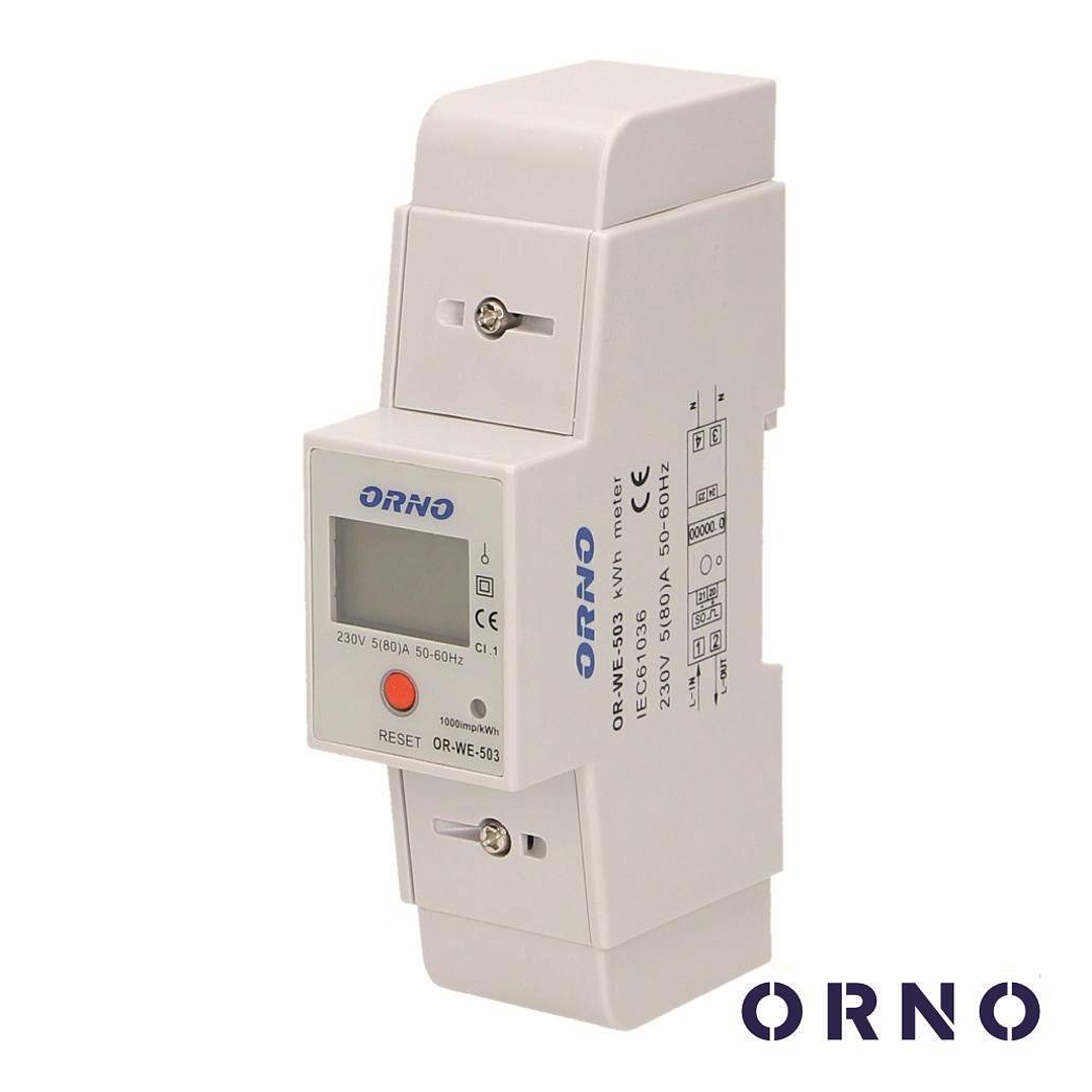 Contador de Energia Monofásico 230V/80A 2 Módulos Din ORNO 1