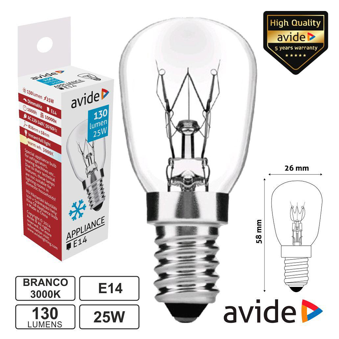 Lâmpada Incandescente E14 25W 230V Forno/Candeeiro de Sal AVIDE 1