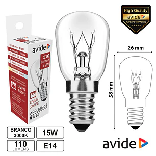 Lâmpada E14 15W 230V 300ºC P/ Fornos AVIDE