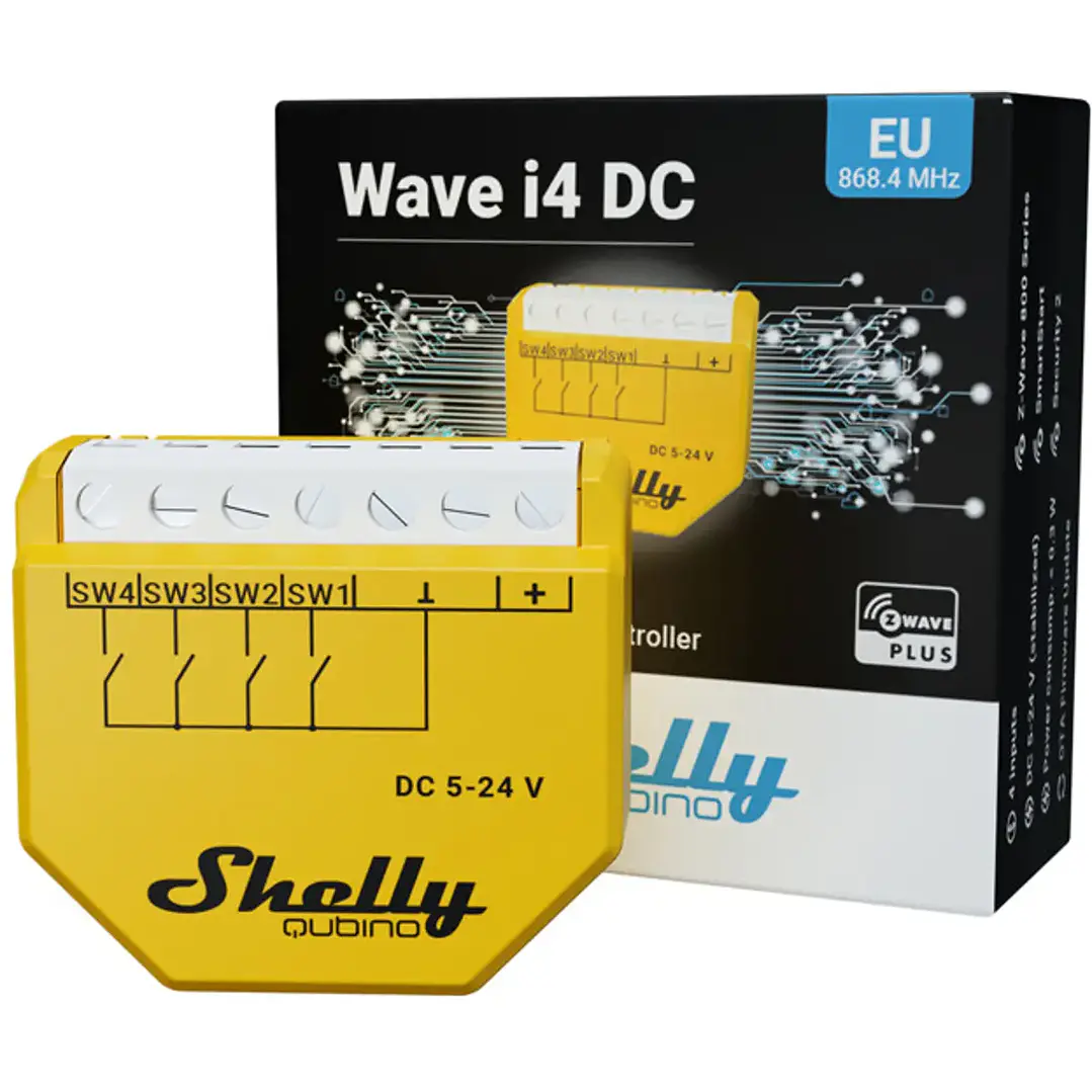 Shelly Qubino Wave i4 DC - Módulo de ativação de cenários para automação Z-Wave™ (5-24V DC) - 4 entradas 3