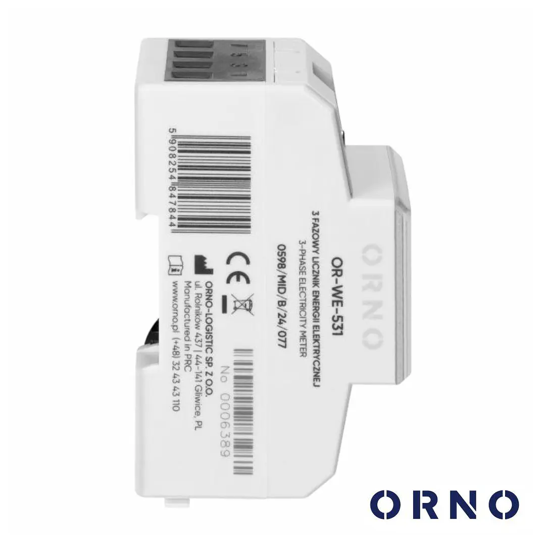 Contador de Energia Trifásico 230V/80A 4.3 Módulos Din ORNO 3