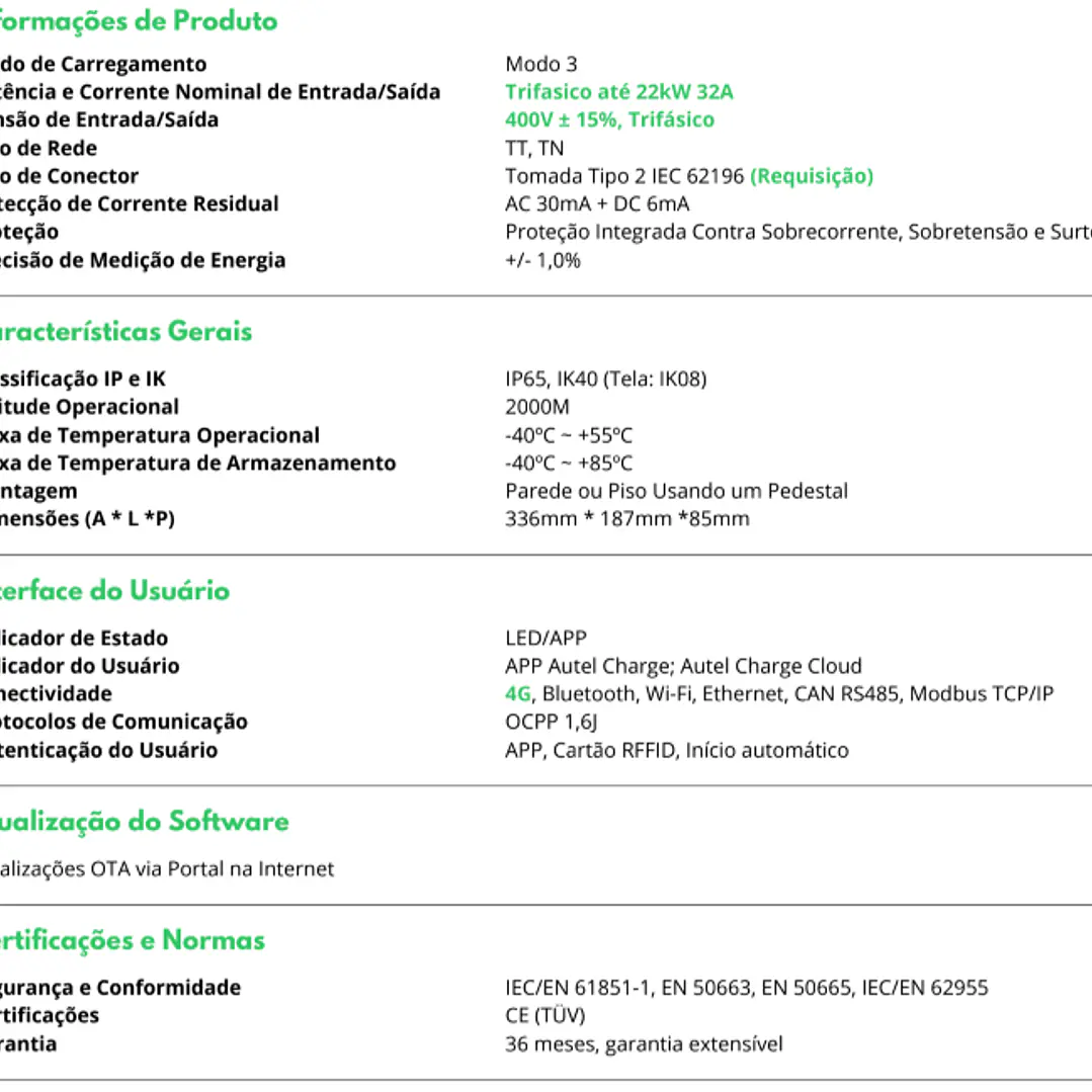 AUTEL MaxiCharger AC Wallbox EU W22-S - Carregador para carro elétrico (Wallbox) de 22kW trifásico c/ WiFi e RFID - Tomada tipo 2 (sem cabo) 4