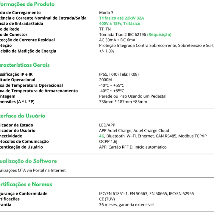 AUTEL MaxiCharger AC Wallbox EU W22-S - Carregador para carro elétrico (Wallbox) de 22kW trifásico c/ WiFi e RFID - Tomada tipo 2 (sem cabo) 4