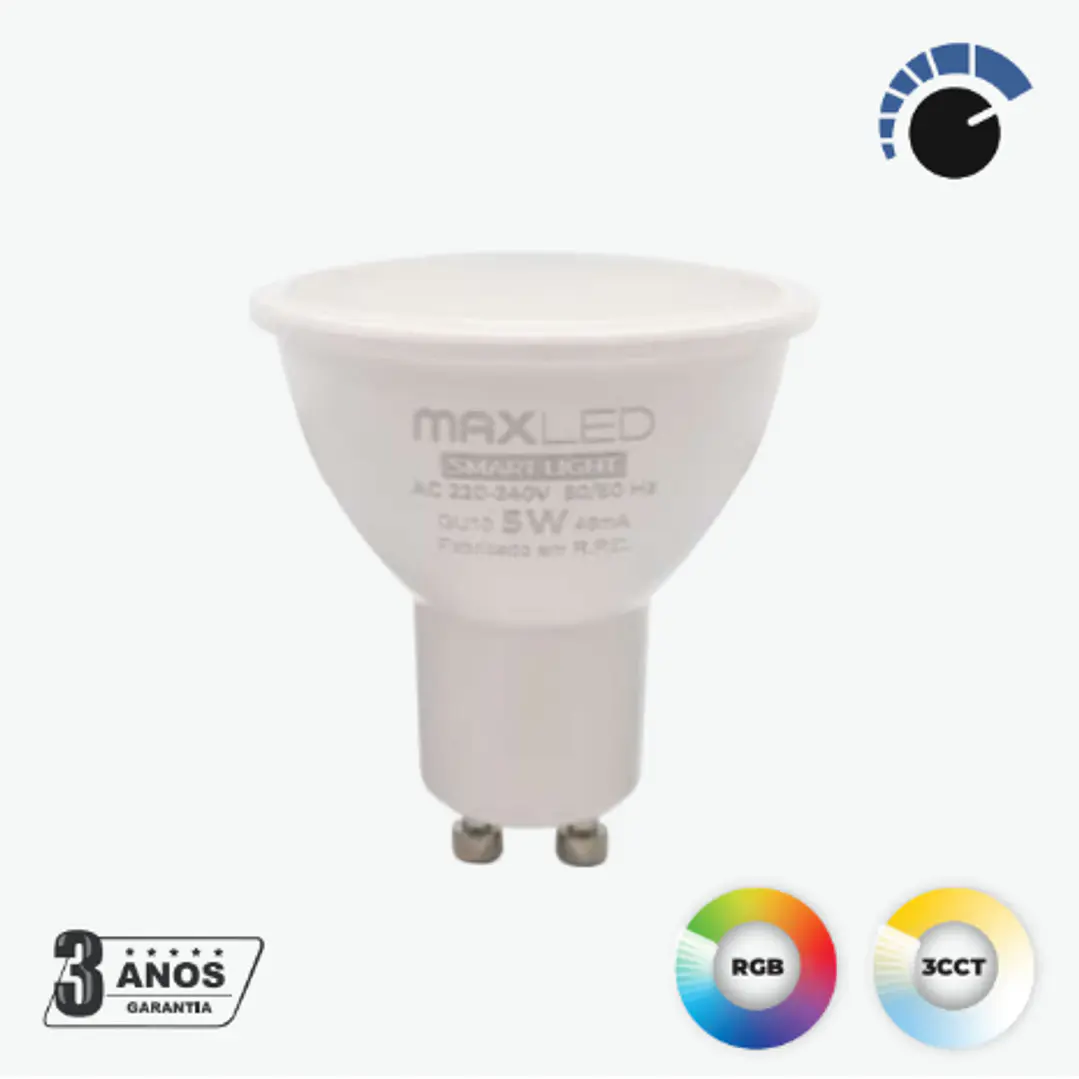 Lâmpada Smart LED WIFI / Bluetooth  RGB+CCT3 420Lm GU10 5W Maxled 1
