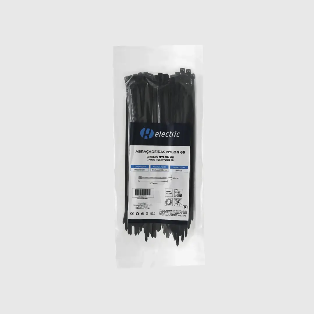 Abraçadeiras NYLON66 3.6*200 branco/preto - R-Electric 2