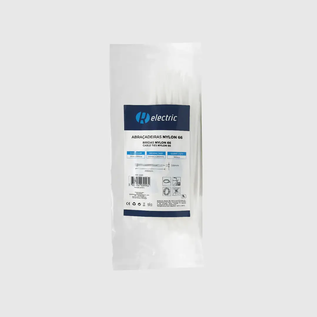 Abraçadeiras NYLON66 3.6*200 branco/preto - R-Electric 3