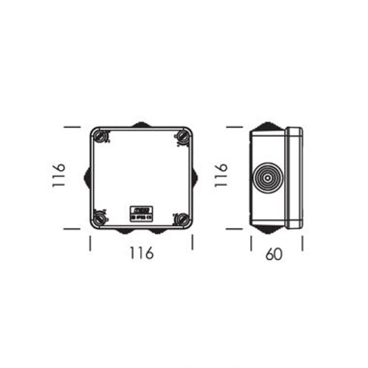 S100CZT CAIXA DERIVACAO EXTERNA ESTANQUE 116x116x60 IP55 CZT TEV 2