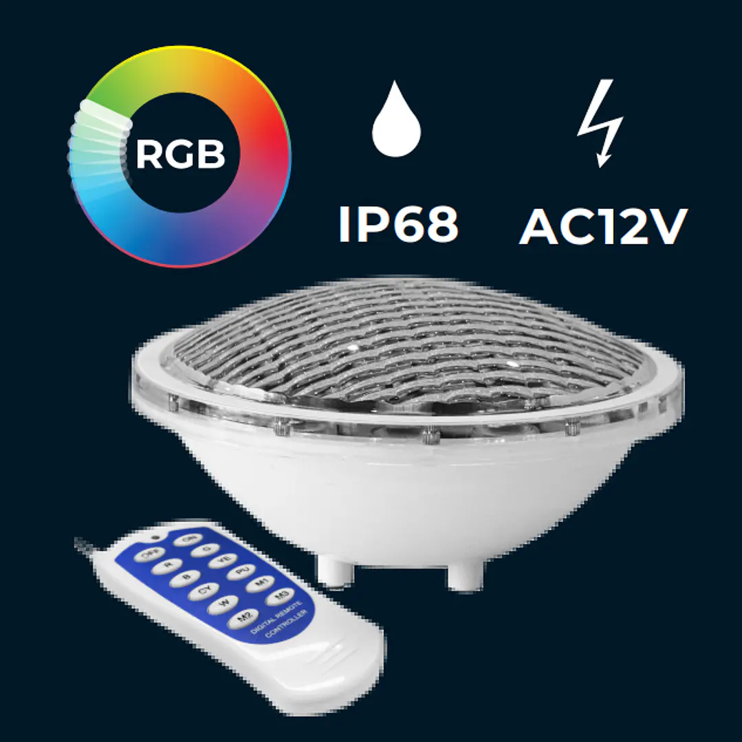 Lâmpada Led Piscina PAR56 com Comando RGB 24W IP68 Maxled 1