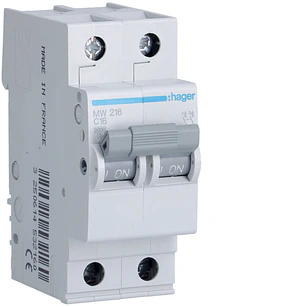 Disjuntor 2P 16A C 3kA 2M MWN216 Hager