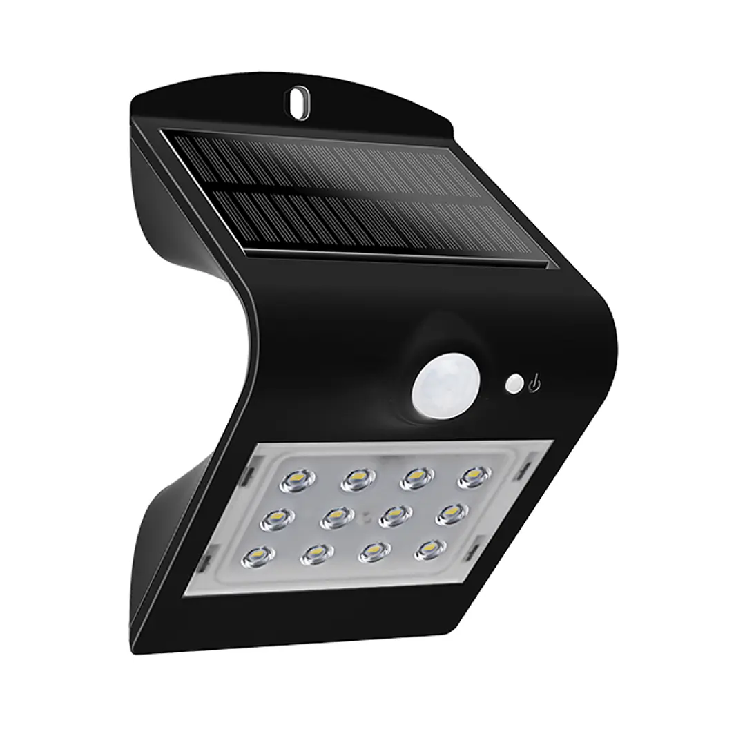 Aplique solar SOLARIS IP65 1,5W 220lm LED 4000K+LED traseiro 4000K C.9,65xL.7,94xAlt.14,49cm preto 1