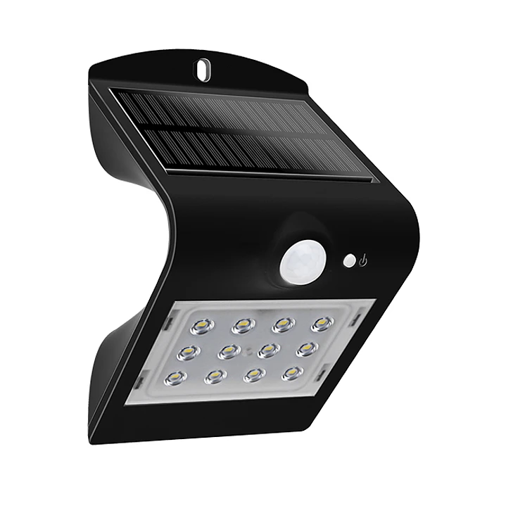 Aplique solar SOLARIS IP65 1,5W 220lm LED 4000K+LED traseiro 4000K C.9,65xL.7,94xAlt.14,49cm preto 1