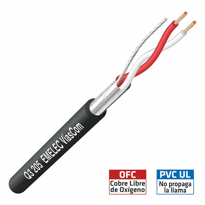 Cabo Microfone Ø3,60mm 2 Cond.+ Malha Preto 100m 1
