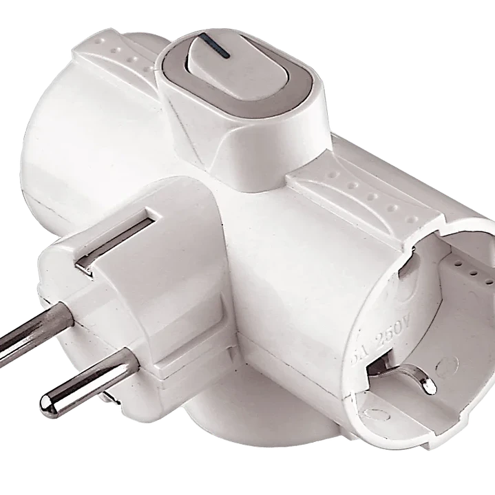 Ficha Tripla 16A 4.8mm 2P+T com Interruptor (Saídas em T) Flórida 1