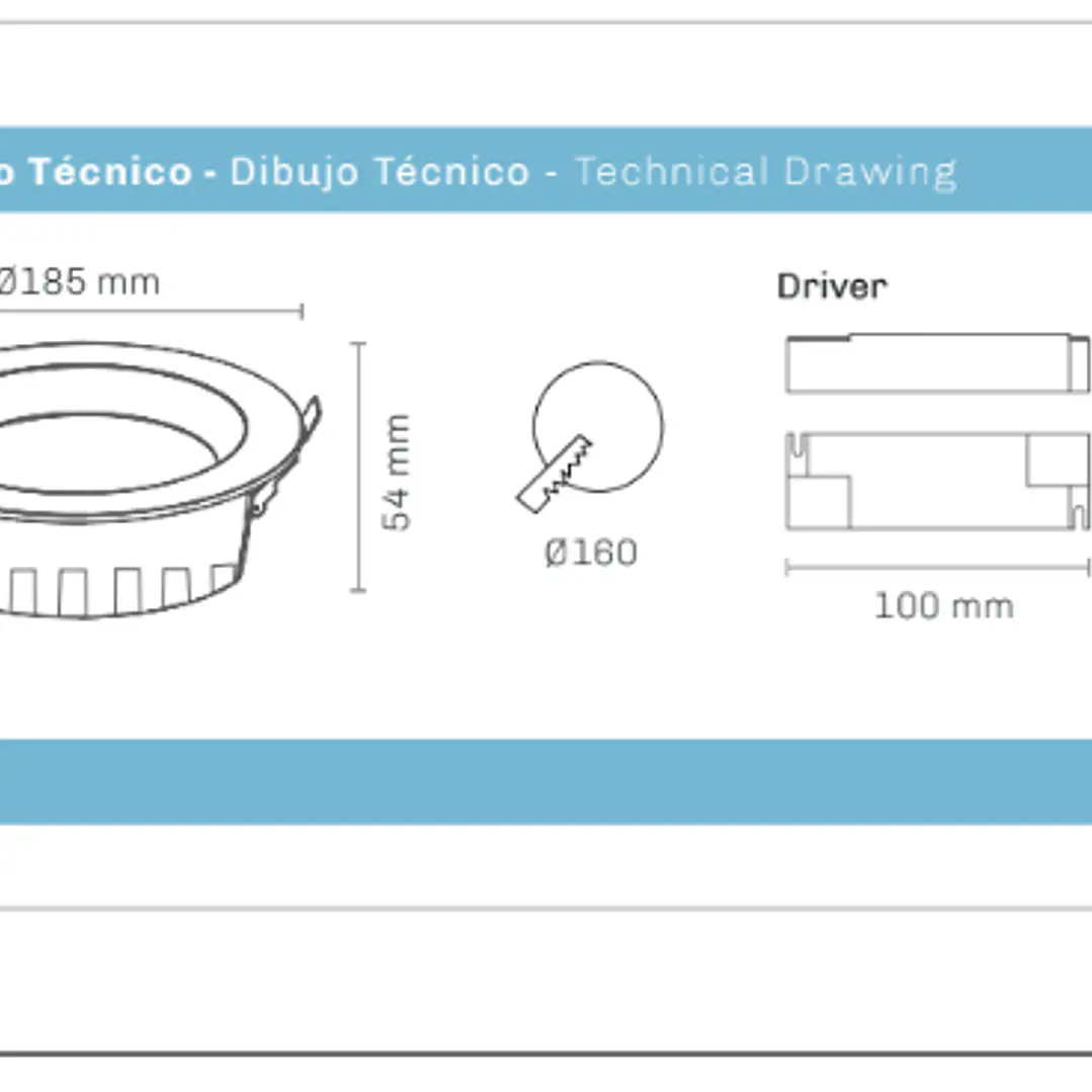 Kiro Downlight 3CCT 36W - 3600Lm - 120º - Ø 185mm - CCT - Lumiarq 4