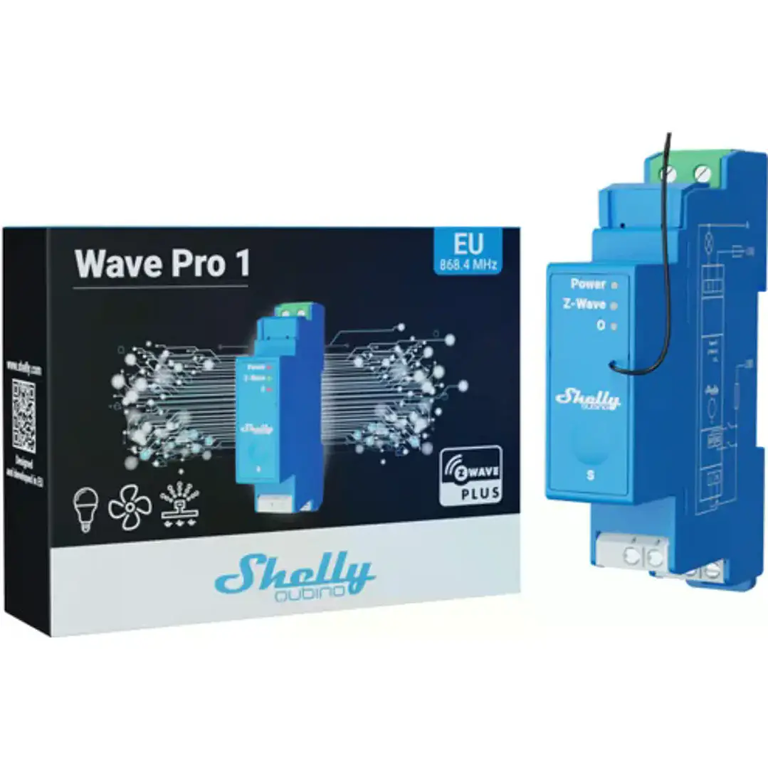 Shelly Qubino Wave PRO 1 - Módulo para calha DIN c/ 1 relé para automação Z-Wave™ - 110/240VAC 16A (contacto seco) 3