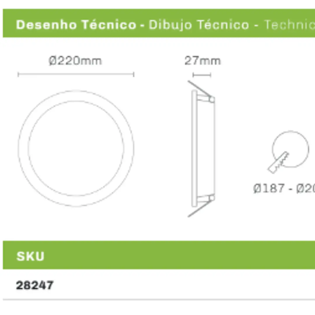 BOXSTER - Painel Led Encastrar redondo 24W 2500lm Ø220 x 27 (mm) / Furo Ø187 - Ø200 (mm) Maxled 5
