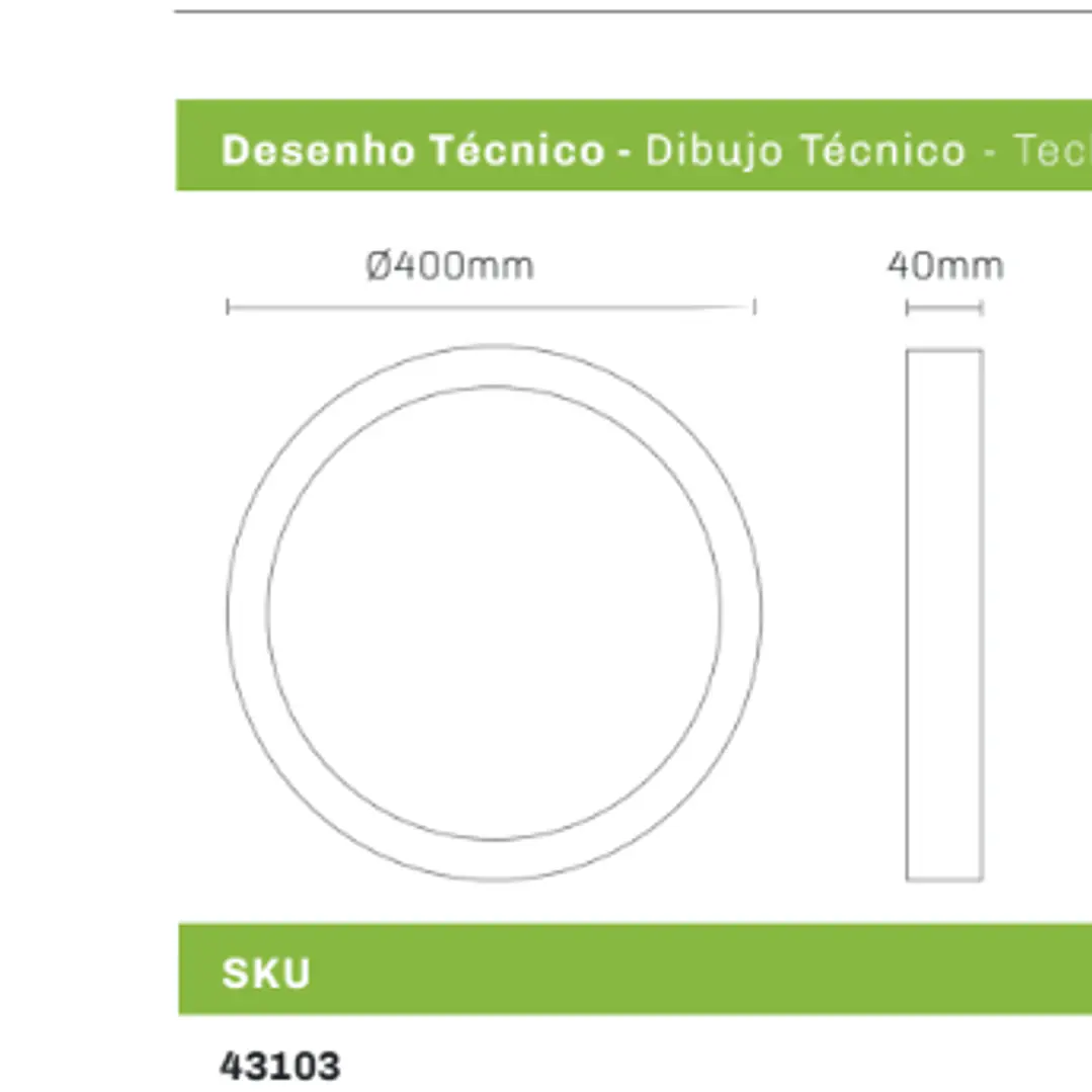 Downlight LED Redondo 36W 400MM 2900Lm Saliente Branco CCT Maxled 4