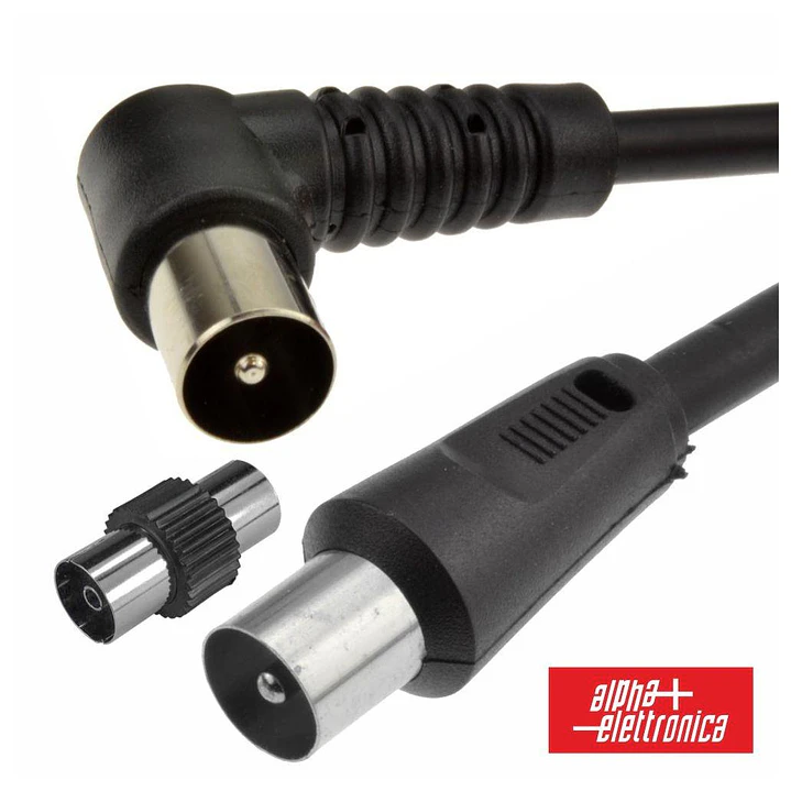 Cabo Coaxial Macho/Macho Preto 2m Ângular 90º ALPHA 1