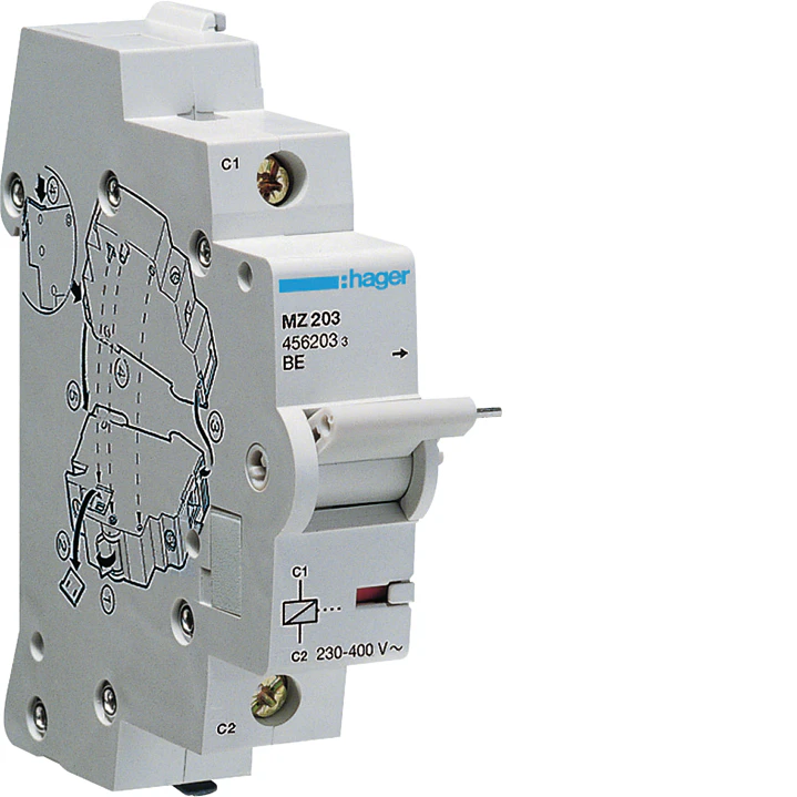 Bobina de emissão de corrente 230 V-415 VAC / 110 V-130 VDC MZ203 Hager 1