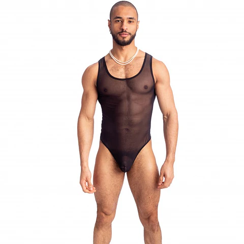 BODY EN MALLA PARA HOMBRE NEGRO