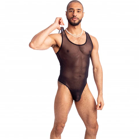 BODY EN MALLA PARA HOMBRE NEGRO