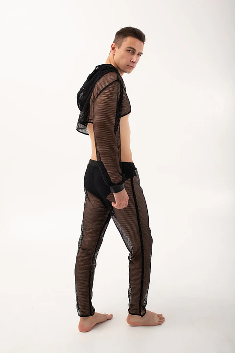 CONJUNTO CROT TOP Y PANTALON EN MALLA TRANSPARENTE PARA HOMBRE