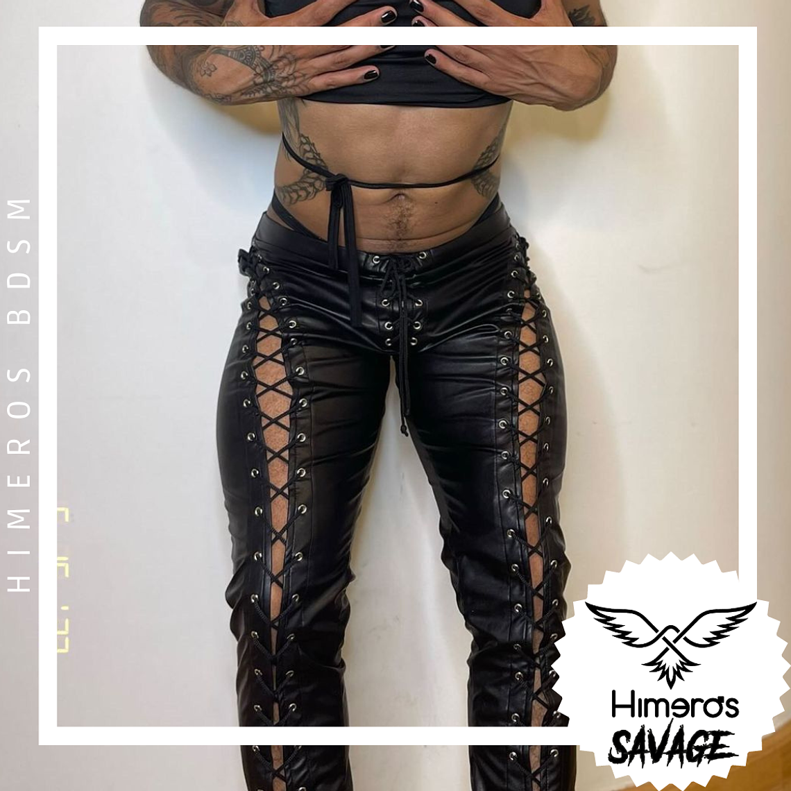 PANTALON EN CUERO SINTETICO CON AMARRE PARA HOMBRE 1