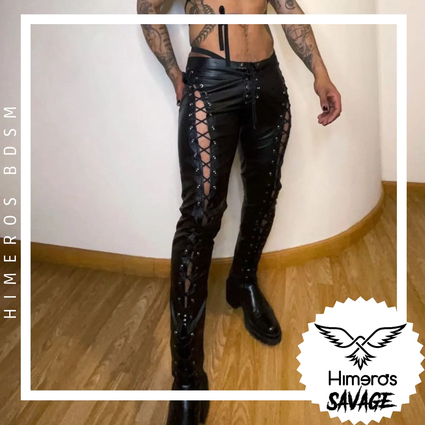 PANTALON EN CUERO SINTETICO CON AMARRE PARA HOMBRE 4