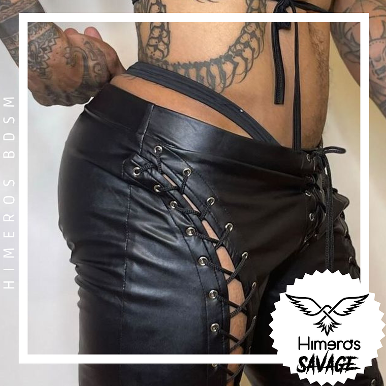 PANTALON EN CUERO SINTETICO CON AMARRE PARA HOMBRE 4