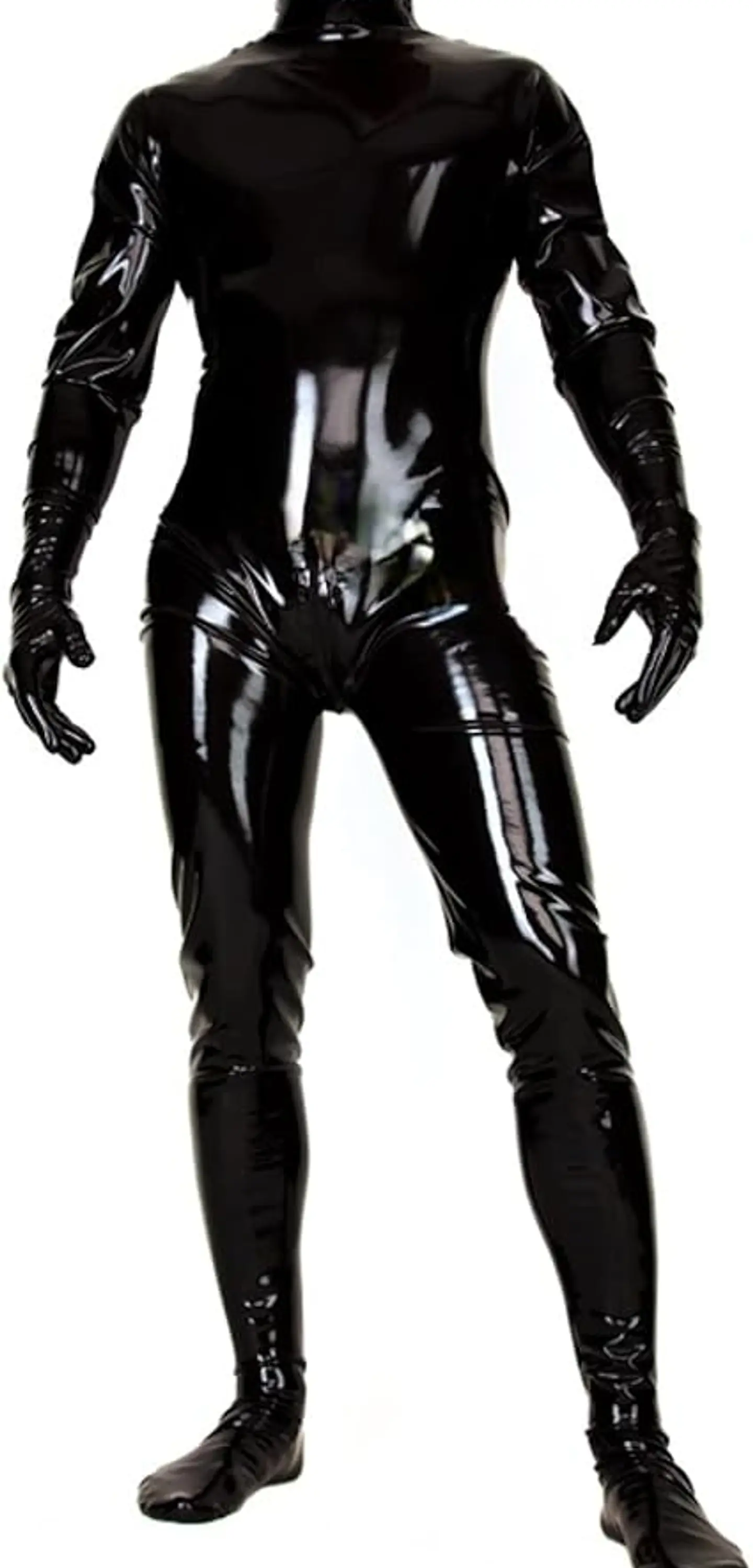 Body de látex para hombre, traje de leotardo de Sharol látex, entrepierna con cremallera, pies y guantes de hombro, cremallera, negro 4