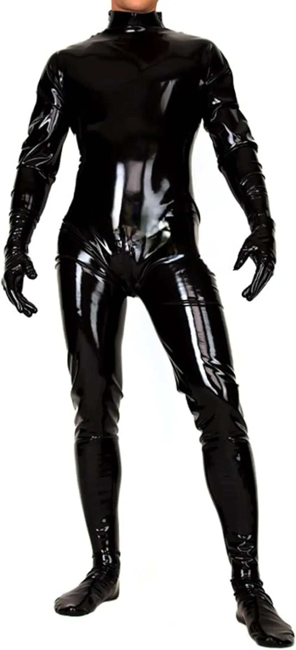 Body de látex para hombre, traje de leotardo de Sharol látex, entrepierna con cremallera, pies y guantes de hombro, cremallera, negro 4