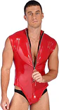 Body de una pieza de charol para hombre, sin mangas, con cremallera, tanga - Miniatura 1