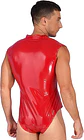 Body de una pieza de charol para hombre, sin mangas, con cremallera, tanga - Miniatura 3