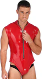 Body de una pieza de charol para hombre, sin mangas, con cremallera, tanga - Miniatura 4