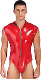 Body de una pieza de charol para hombre, sin mangas, con cremallera, tanga - Miniatura 5