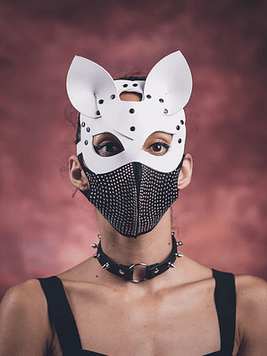 MASCARA GATO EN CUERO SINTETICO BLANCO