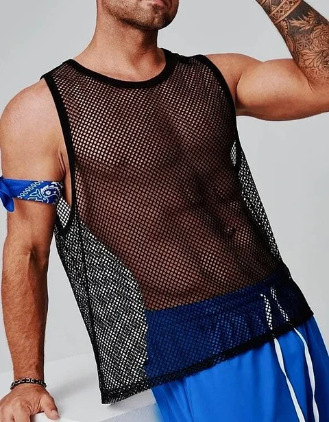 Camiseta de malla transparente para hombre