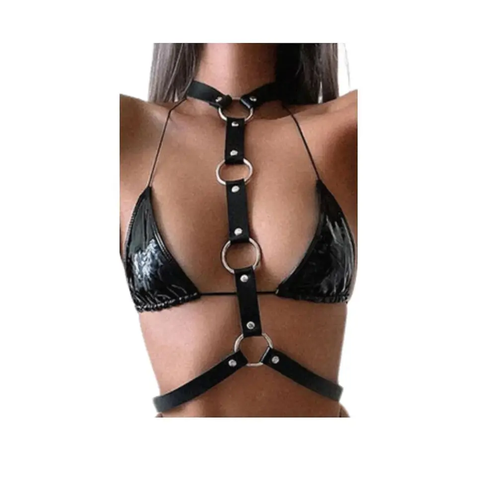 Arnés en cuero negro para unisex pechera femenina Sado BDSM 1