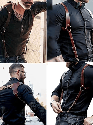 rnés de cuero para hombre, tirantes ajustables, hebilla ajustable