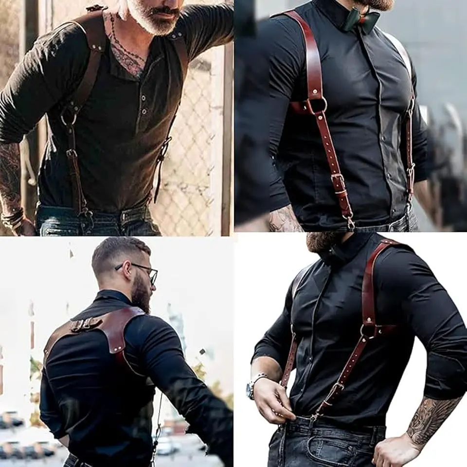 rnés de cuero para hombre, tirantes ajustables, hebilla ajustable 1