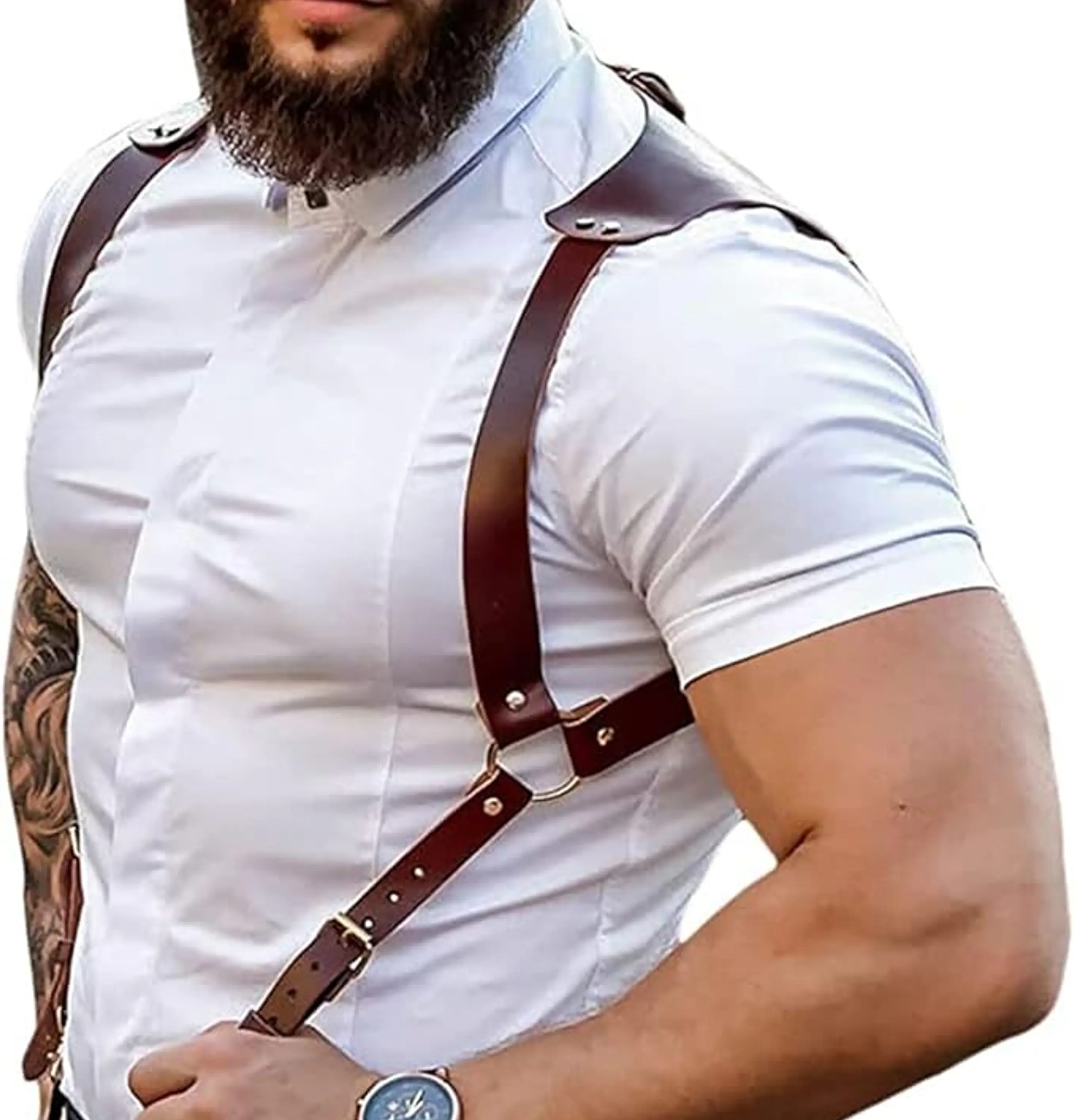 Arnés de cuero para hombre, tirantes ajustables, hebilla ajustable 4