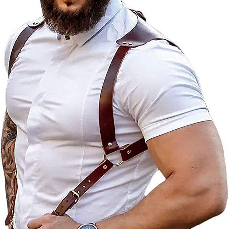 rnés de cuero para hombre, tirantes ajustables, hebilla ajustable 4