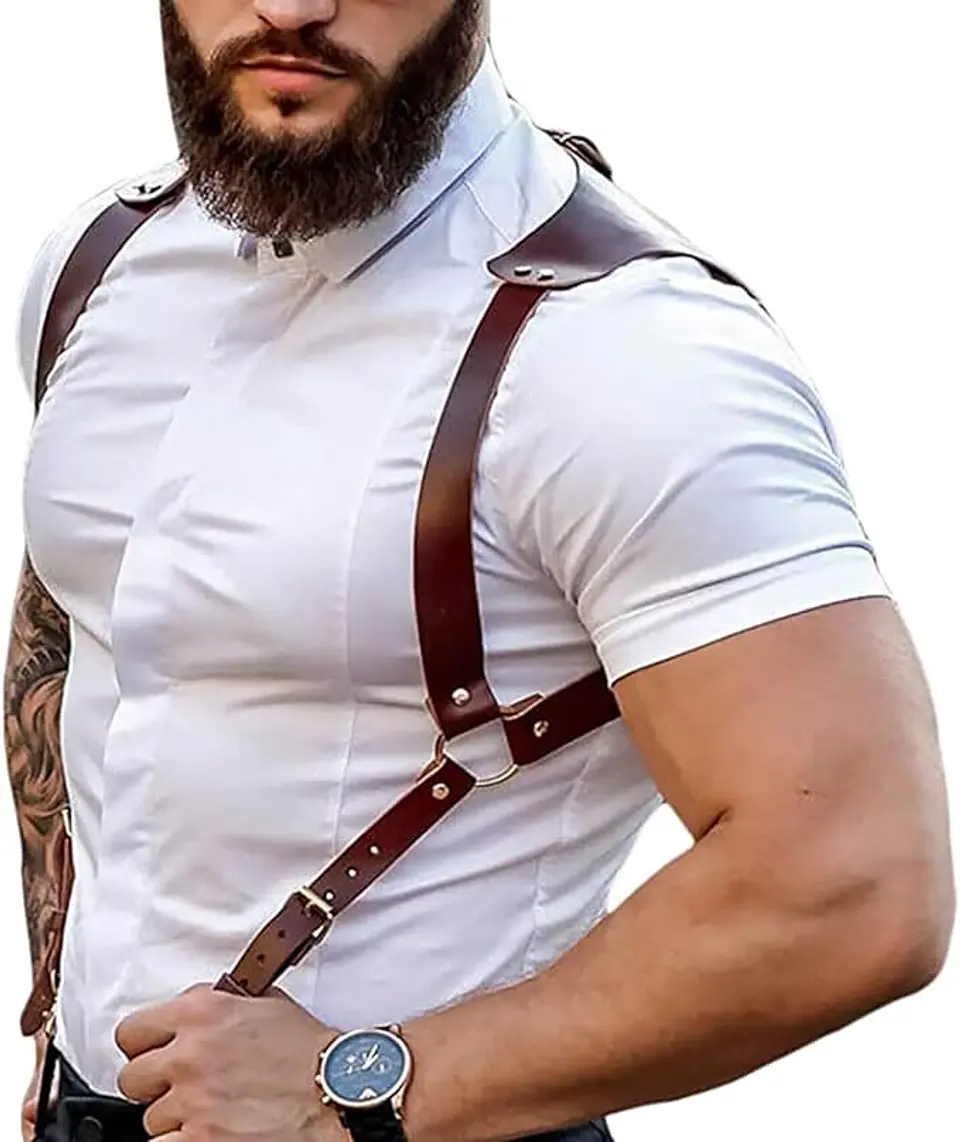 rnés de cuero para hombre, tirantes ajustables, hebilla ajustable 4