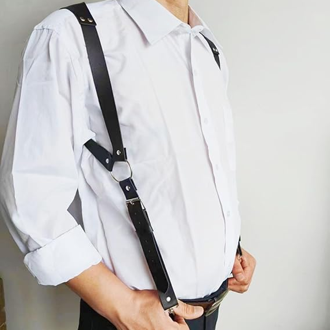 rnés de cuero para hombre, tirantes ajustables, hebilla ajustable 6